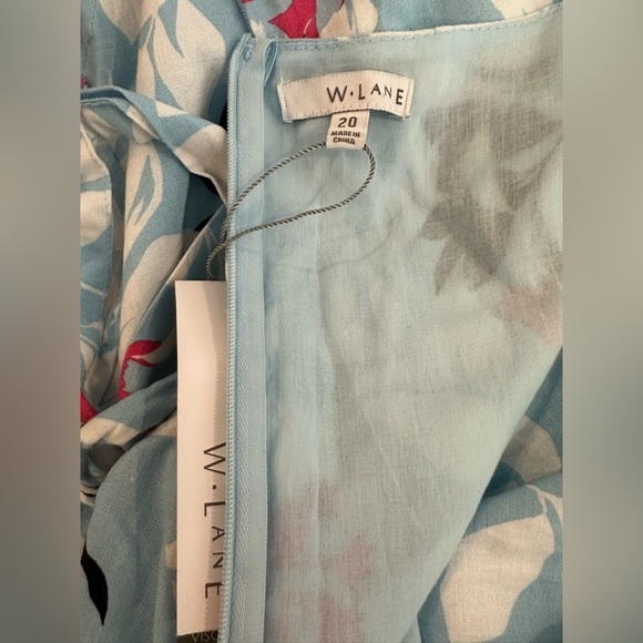 W Lane Frill Fern Dress Blue Pink Floral MIDI Faux Wrap Tie Waist SZ 20 NWT - Picture 9 of 12